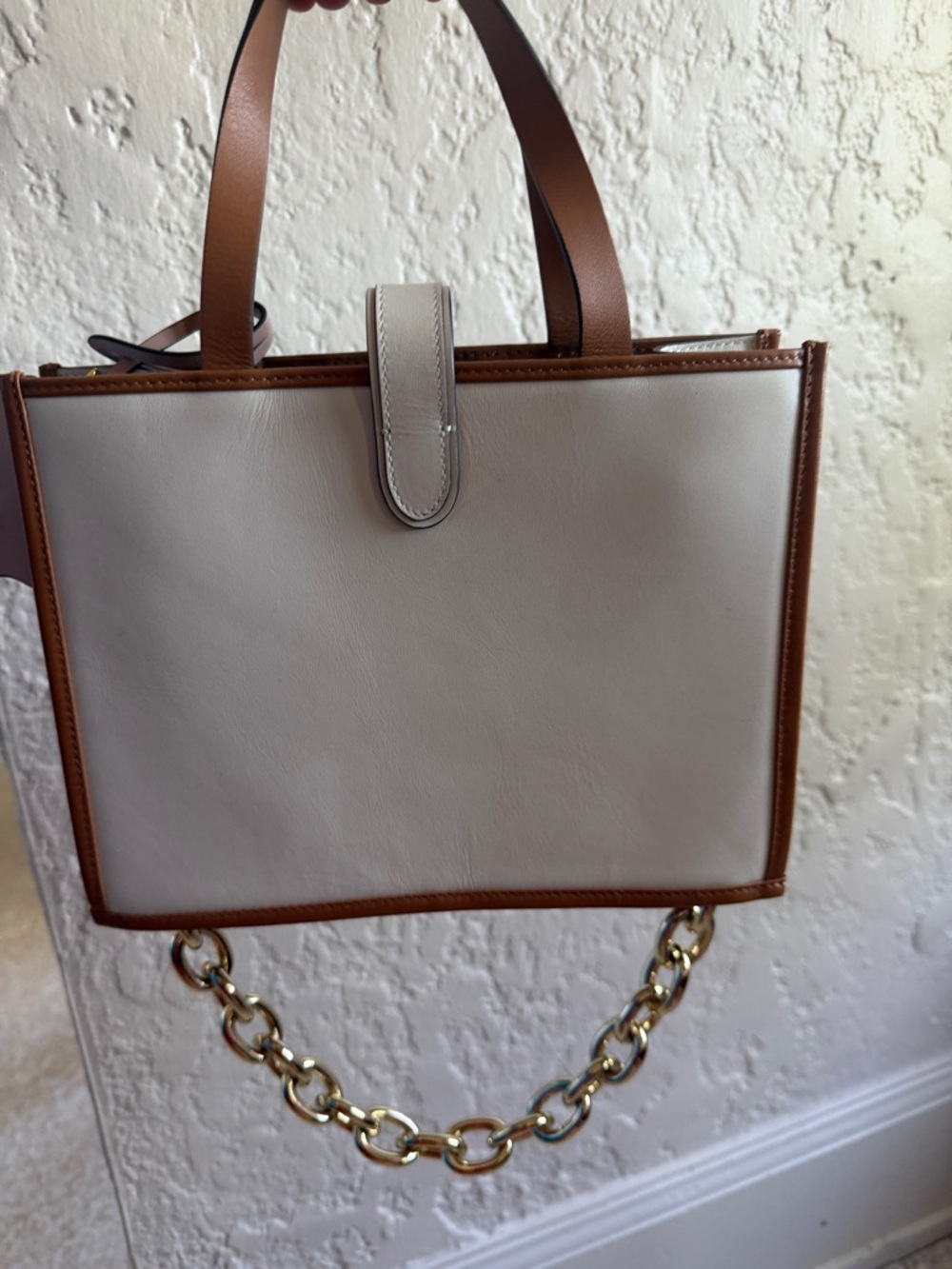 RADLEY LONDON Cream, Brown & Navy Horse-Print Satchel with Gold Chain Strap - Picture 2 of 3